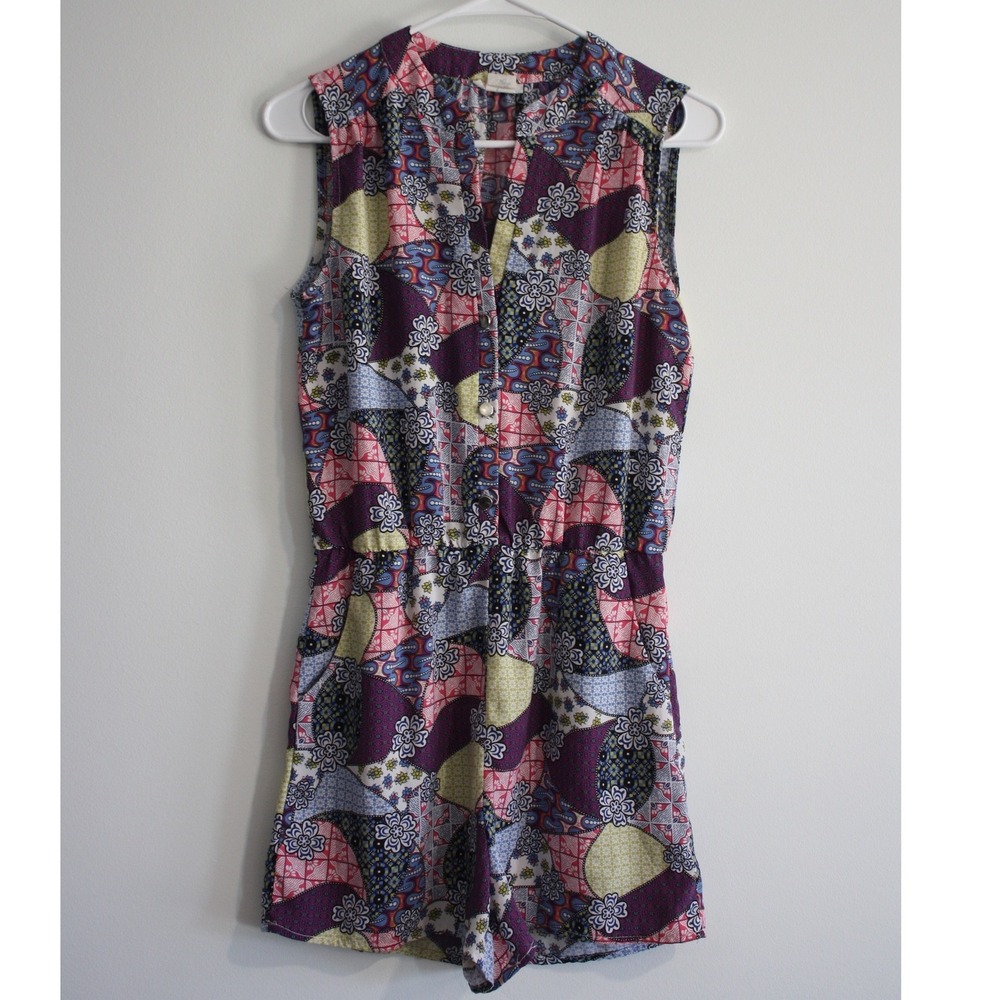 Patchwork summer Adrienne Romper Women Small Purple Pockets Boho Spring Eclectic